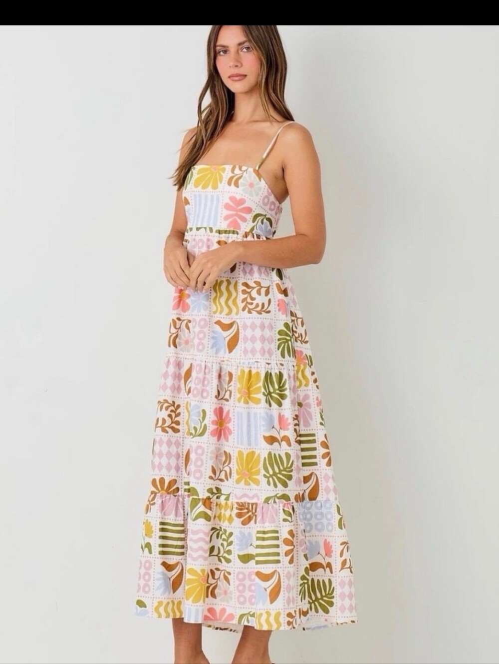 Paper Heart Patchwork Floral Midi Dress Multi Size XS Boho Cami Sundress - Picture 5 of 9